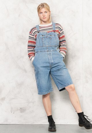 VINTAGE 90S BLUE JEAN OVERALL SHORTS