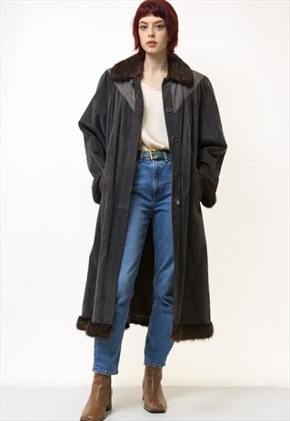 70S WOMAN FUR LINED SUEDE COAT WOMEN VINTAGE COAT 5320