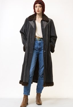 70s Woman Fur Lined Suede Coat Women Vintage Coat 5320