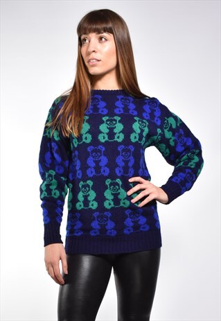 VINTAGE TEDDY BEAR WOOL KNIT JUMPER