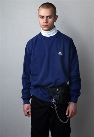 90S VINTAGE ADIDAS NAVY BLUE SWEATSHIRT . UNISEX