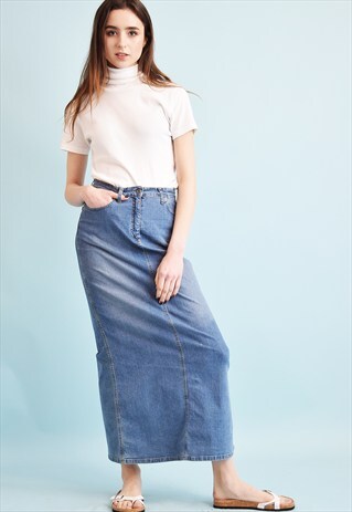 90'S STONEWASH DENIM CLASSY HIGHWAISTED MAXI MOM'S SKIRT
