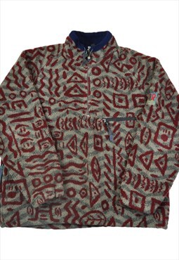 Vintage Sherpa Fleece 1/4 Zip Retro Pattern XL