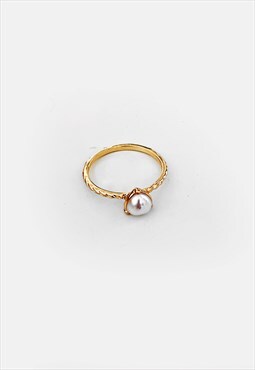 Women's Faux Pearl Face Band Signet Band Ring - Gold