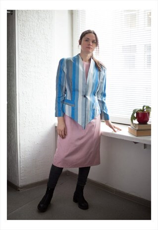 VINTAGE 80'S BLUE STRIPED ONE BUTTON JACKET