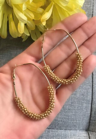 GOLD BEADED HOOP EARRINGS