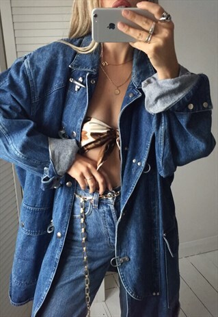 RARE VINTAGE BLUE DENIM INDUSTRIAL BUCKLE JACKET
