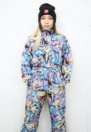 CRAZY PRINT PUFFER SKI SUIT/JUMPSUIT (1990'S)