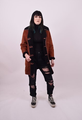 VINTAGE 60'S CHESTNUT BROWN SHEEPSKIN SHEARLING COAT SMALL