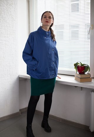 VINTAGE 80'S BLUE HIGH COLLAR JACKET