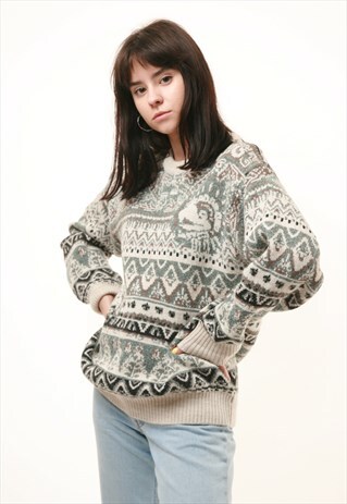80S VINTAGE ABSTRACT PATTERN PRINT JUMPER KNITWEAR 564