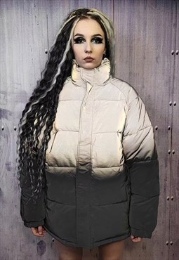 Reflective bomber luminous cotton padded puffer jacket grey