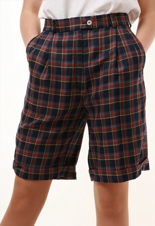 80S VINTAGE CHECKED HIGH WAISTED SHORTS 960