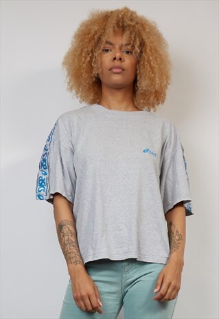 VINTAGE 80'S ASICS BLUE TAPE GREY T-SHIRT