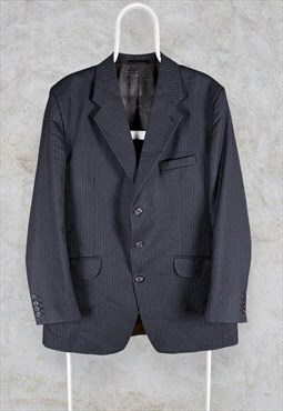 Burberry Striped Blazer Jacket Grey Wool 3 Button Pin Stripe