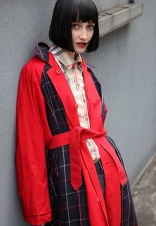 RARE VINTAGE BURBERRYS OVERSIZE TRENCH COAT OVERCOAT RED