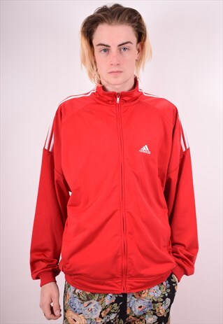 ADIDAS MENS VINTAGE TRACKSUIT TOP JACKET LARGE RED 90S
