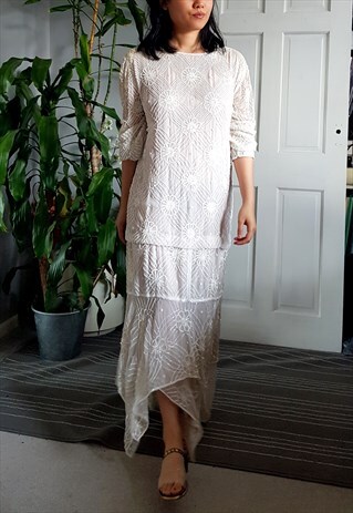 VINTAGE 1980S FULLY EMBELLISHED FLAPPER WEDDING DRESS