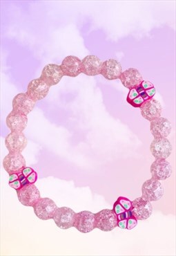Butterfly Baby Pink Crackle Quartz Beaded Gemstone Bracelet