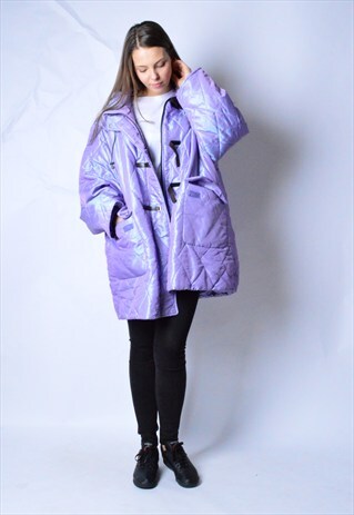 VINTAGE 90S OVERSIZED LILAC HOLOGRAPHIC QUILTED JACKET