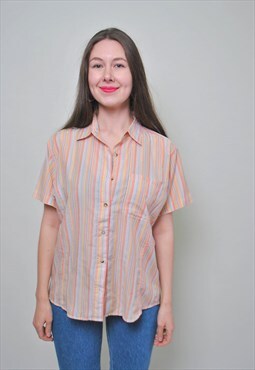 90s striped blouse, cute pattern shirt, woman minimalist