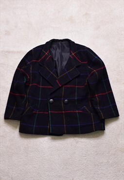 Women's Vintage 80s St Michael Black Check Wool Jacket