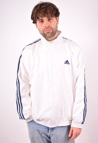 ADIDAS MENS VINTAGE TRACKSUIT TOP JACKET LARGE WHITE 90S
