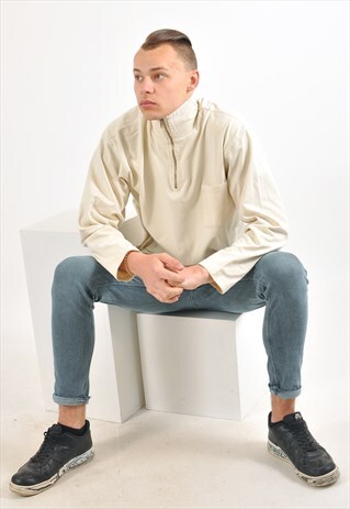 VINTAGE 1/4 ZIP SWEATSHIRT IN BEIGE