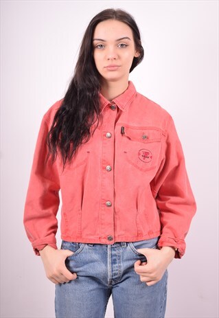 TRUSSARDI WOMENS VINTAGE DENIM JACKET LARGE RED 90'S