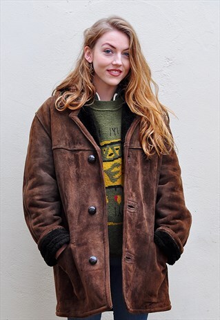 VINTAGE 1970'S BROWN SHEEPSKIN SHEARLING JACKET