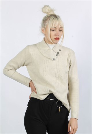 VINTAGE 80'S CABLE KNIT JUMPER CREAM