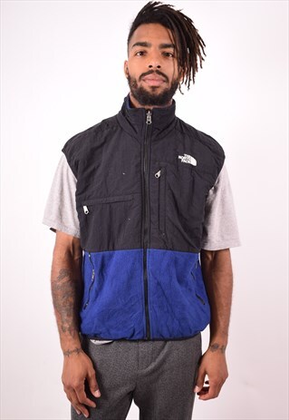 THE NORTH FACE MENS VINTAGE FLEECE GILET MEDIUM BLUE 90S