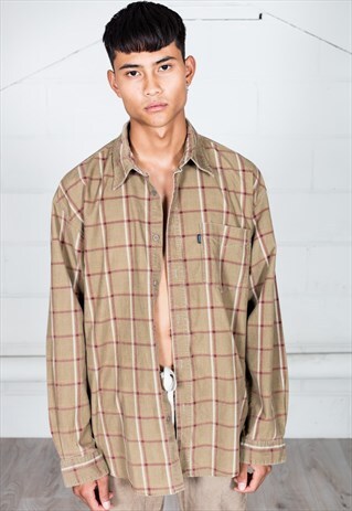 VINTAGE CHECKED BROWN CORDUROY SHIRT