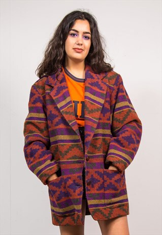VINTAGE 90'S AZTEC PATTERN BLANKET FESTIVAL JACKET COAT