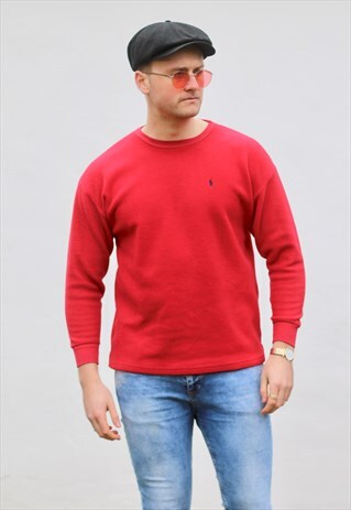 RALPH LAUREN USA LUST RED FLEECE MINIMALIST SWEATSHIRT