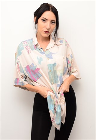 VINTAGE 90'S PASTEL RETRO CRAZY PATTERNED OVERSIZED SHIRT
