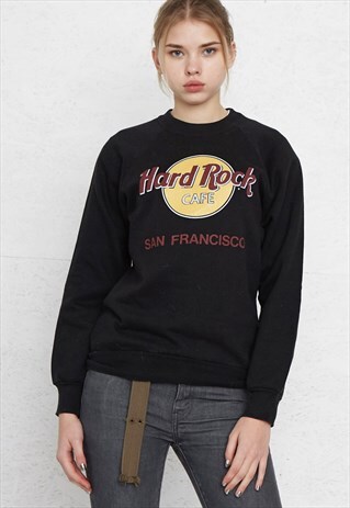 VINTAGE BLACK HARD ROCK CAFE CREW NECK PULLOVER SWEATSHIRT