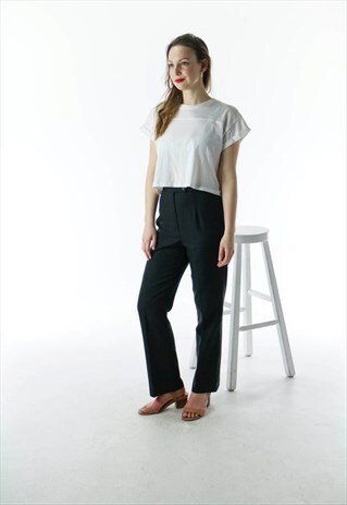 PLEATED BLACK PANTS / HIGH WAISTED BOOTCUT PANTS