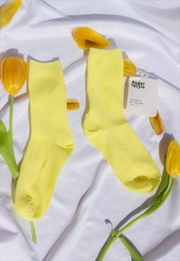Bright Pastel Yellow Colour Block Socks