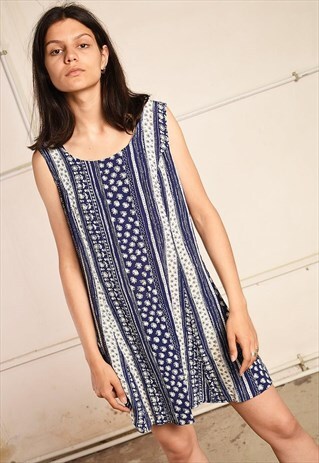 90'S RETRO BOHO ABSTRACT PRINT PARIS CHIC MINI DRESS