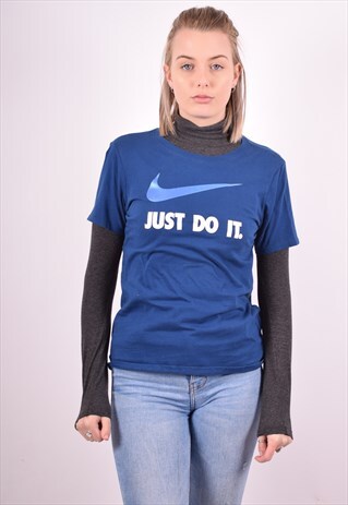 NIKE WOMENS VINTAGE T-SHIRT TOP MEDIUM BLUE 90S