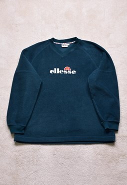 Vintage 90s Ellesse Green Embroidered Fleece Sweater