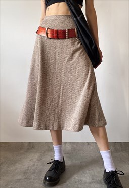  Vintage beige A-line midi skirt