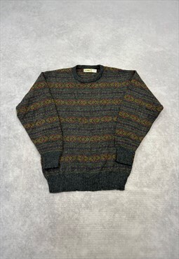 L.L.Bean Knitted Jumper Abstract Patterned Grandad Sweater