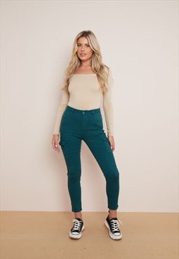 Teal High Waisted Skinny Cargo Jeans