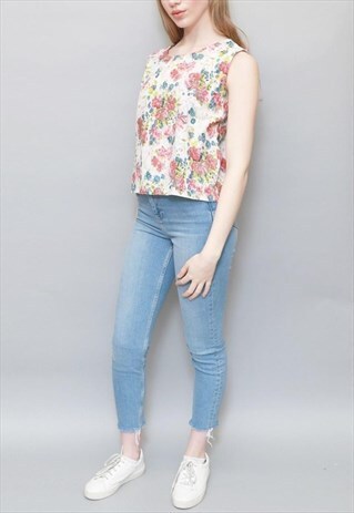 VINTAGE 1990'S PRETTY PINK & BLUE FLORAL CROP TOP