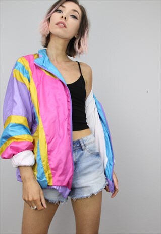 VINTAGE 80S 90S OVERSIZED SHELL SUIT FESTIVAL JACKET