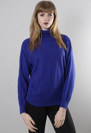 VINTAGE 80S BLUE POLO TURTLE NECK JUMPER