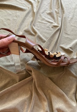 90s Vintage Brown Leather Mugnai Sandal Heels 
