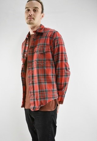 VINTAGE 90S LL BEAN RED PLAID CPO CHECKED SHIRT